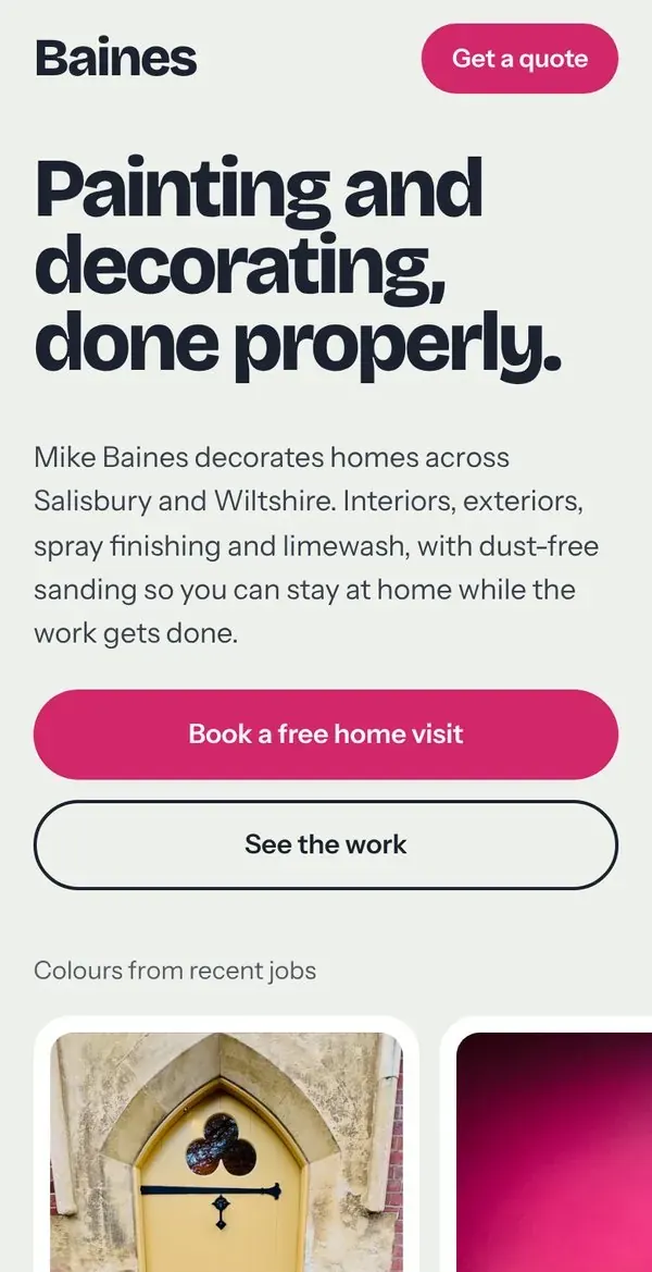 The Baines homepage on a phone