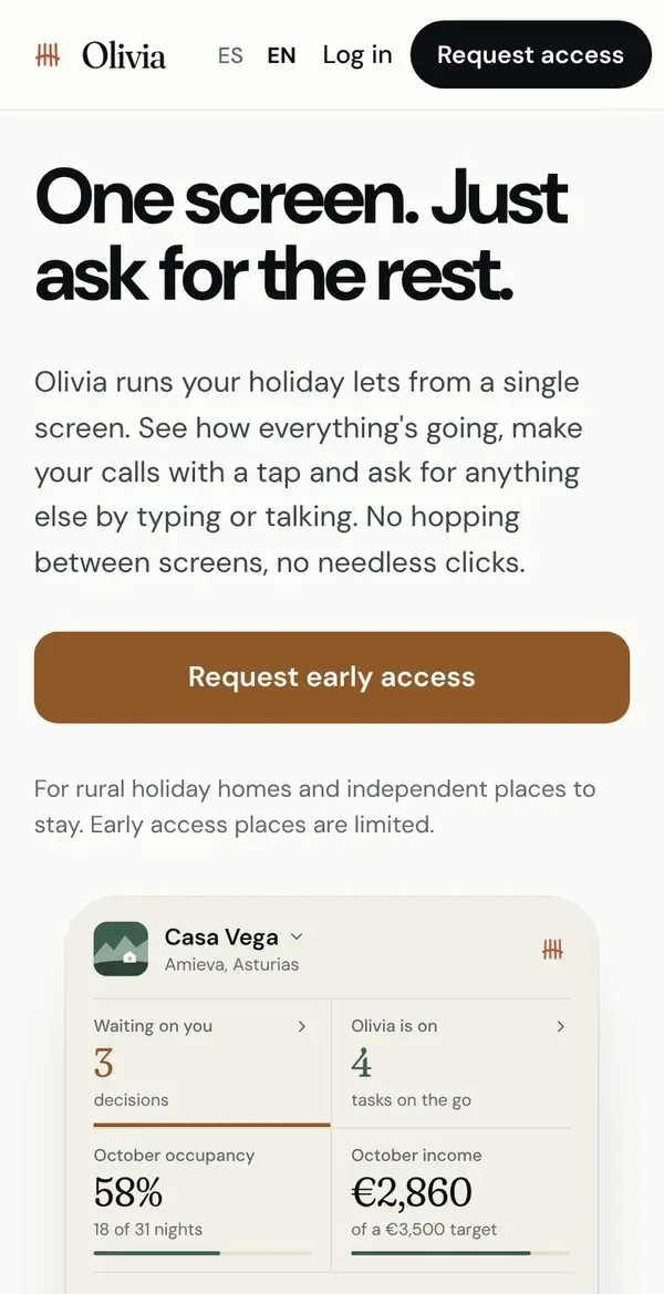 The Olivia homepage on a phone